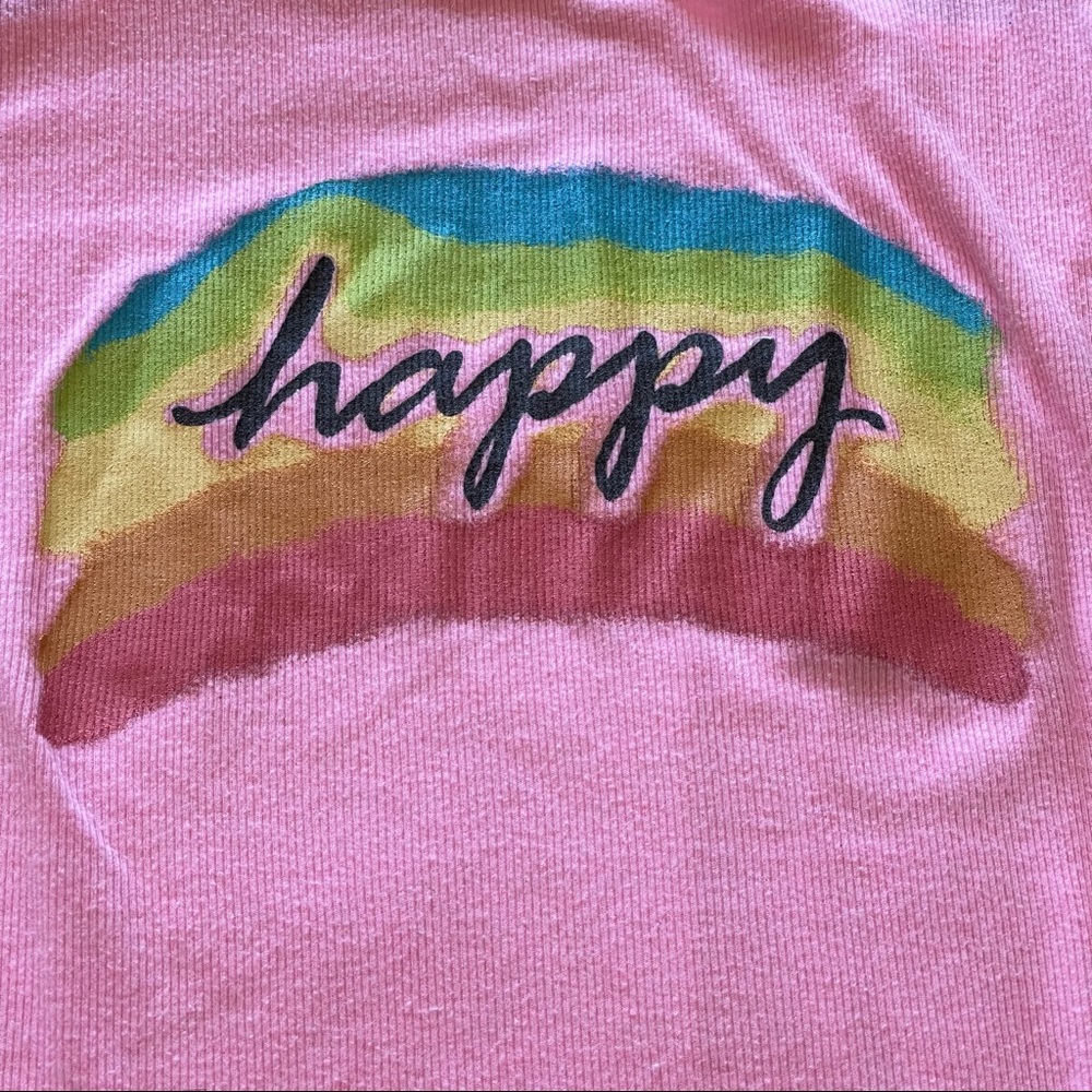 No boundaries pink ribbed “Happy” rainbow tank top medium (juniors) - Picture 2 of 4